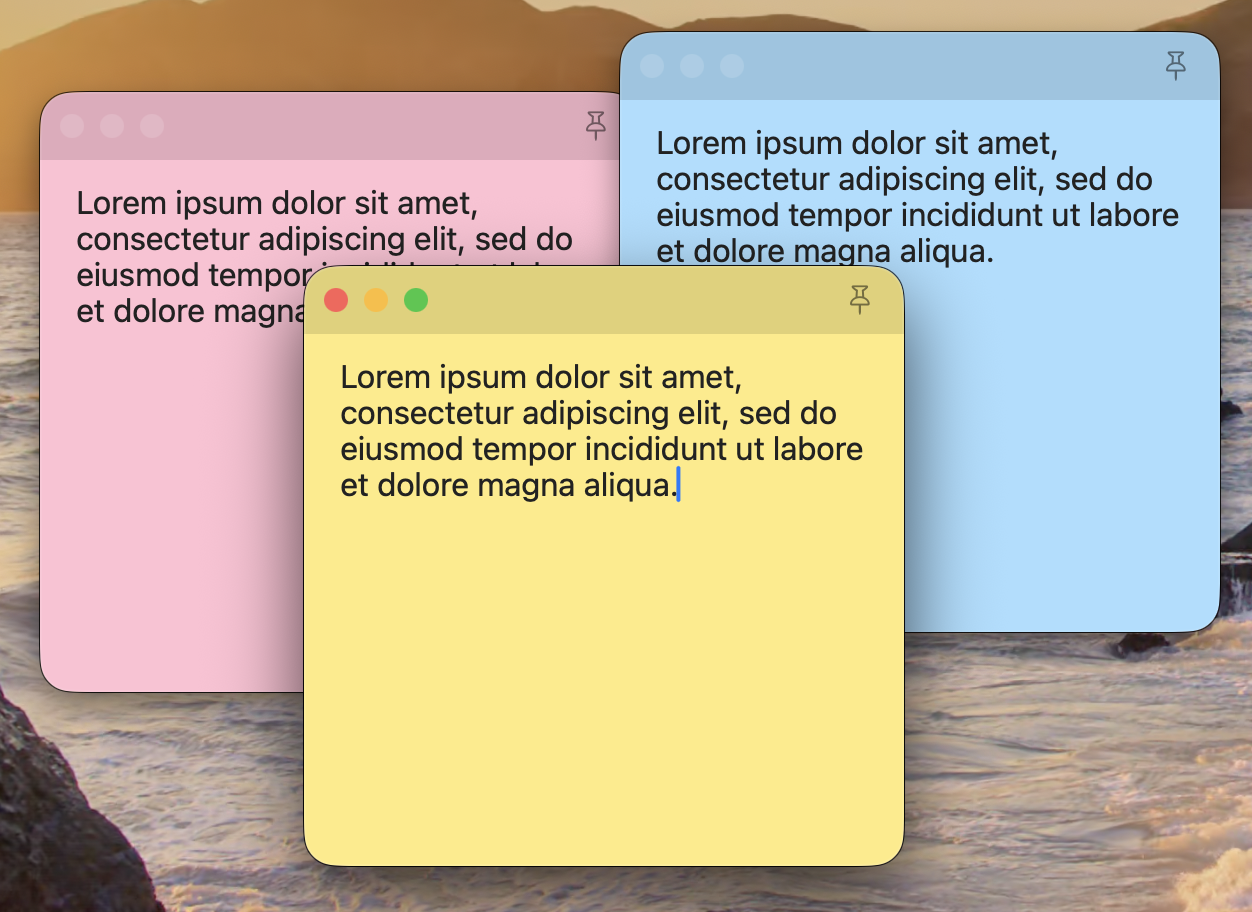 Scribble note window with a pinned note and yellow paper appearance